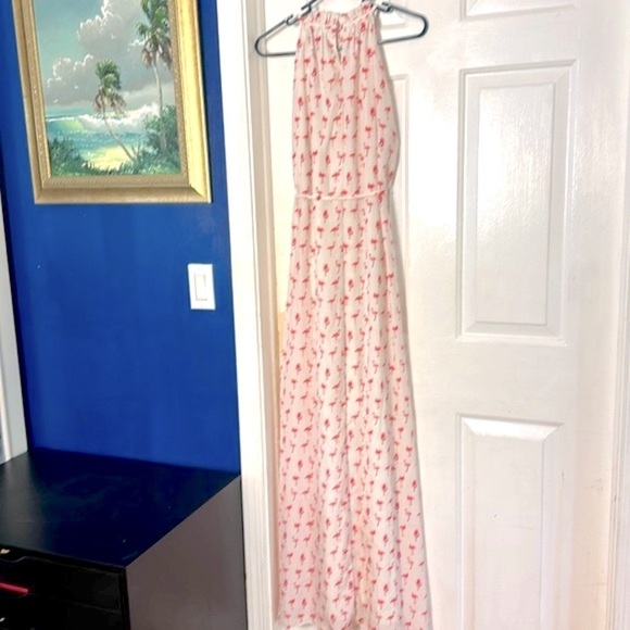 Women’s Be By Chetta B Flamingo Polyester White & Pink Maxi Dress Size 6 - Picture 6 of 12